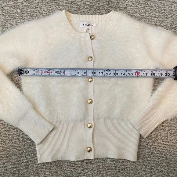 Bailey 44 Ivory Fuzzy Cardigan Sweater XS with Gold Buttons NWT - Picture 8 of 9